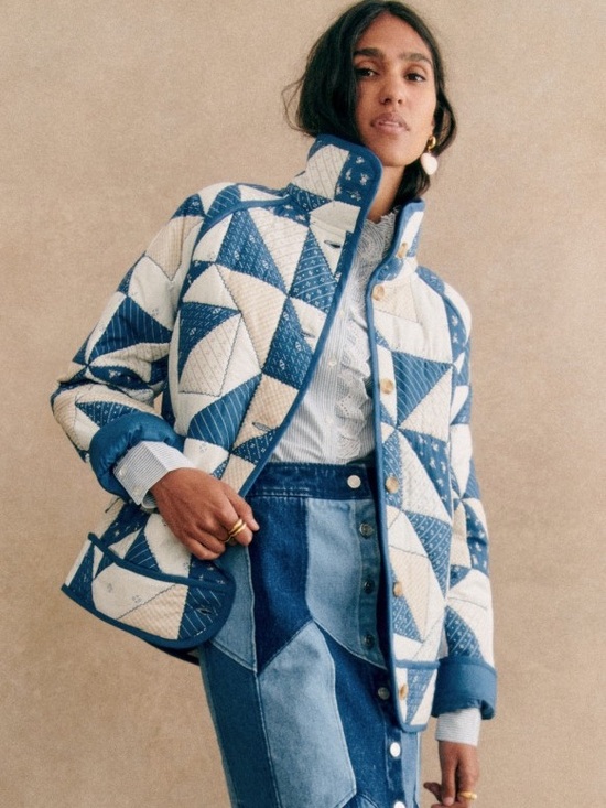 Sezane Jackets & Blazers - Sezane Leopold Blue & White Quilted Patchwork Jacket